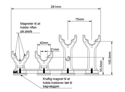 Holder til 1-2-3-4 stk rifler/SS på række