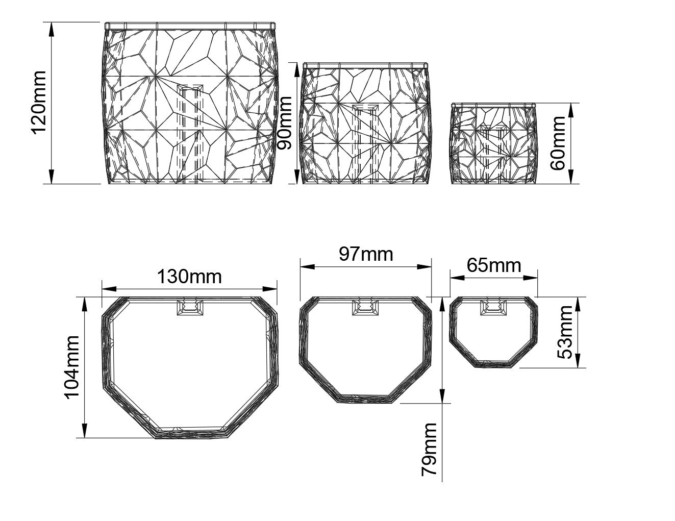 Mønstret krukkesæt - sæt af 3 stk